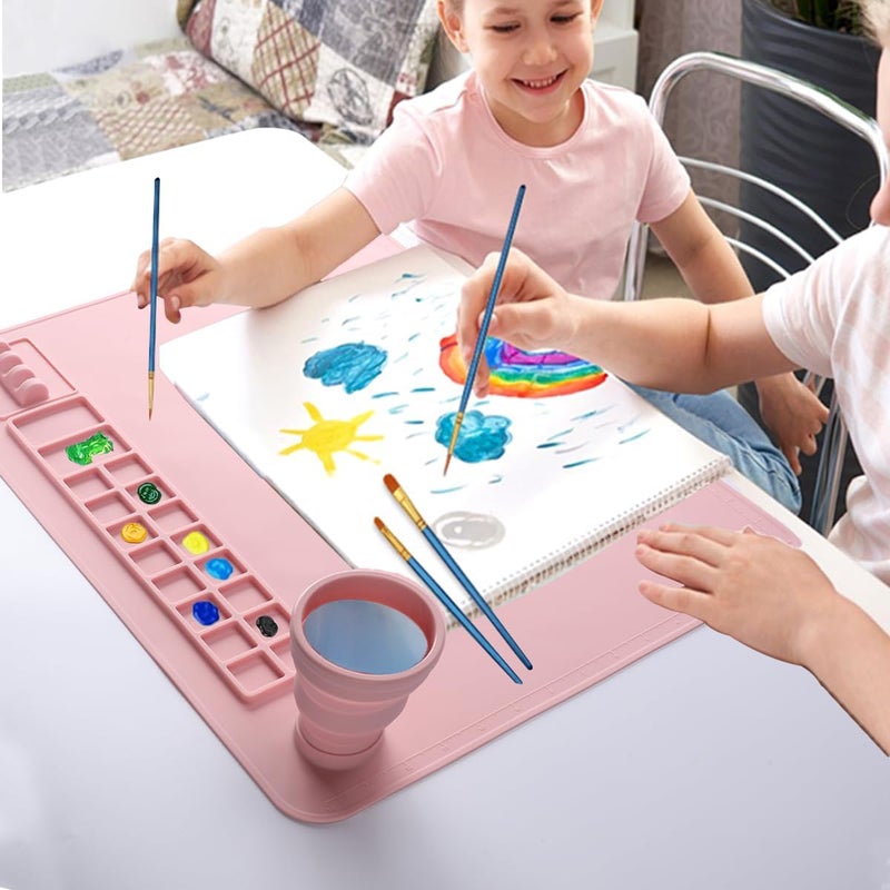 Patpot Silicone Painting Mat, 20"x 16" Silicone Art Mat with Cup, Kids Painting mat for Resin, DIY, Drawing Resin, Paint, Clay， Large Craft Art Mat, (Pink) - Image 3